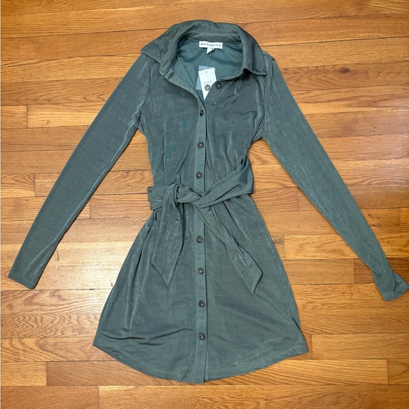 Chic Teal Button-Up Dress with Tie Waist - Picture 1 of 4